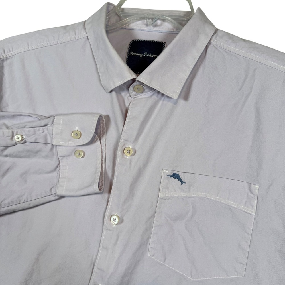 Tommy Bahama Mens Large Light Purple Cotton Silk Long Sleeve Button Down Shirt